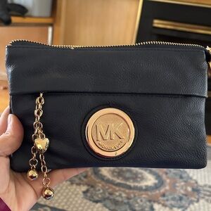 Michael Kors Navy Blue Clutch with Gold Accents